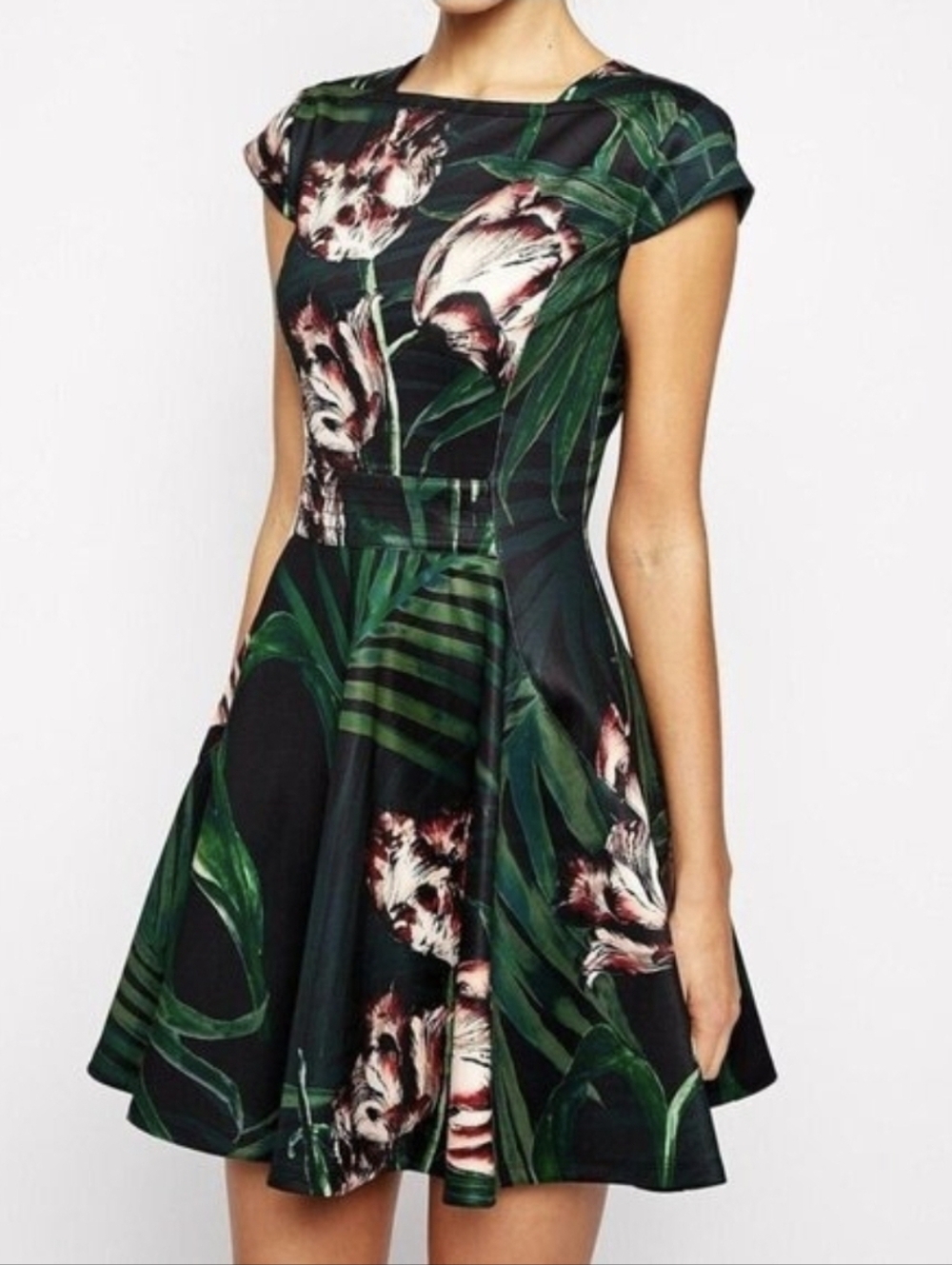 Ted Baker London Florell Palm Floral Fit&Flare Skater Dress Size 1